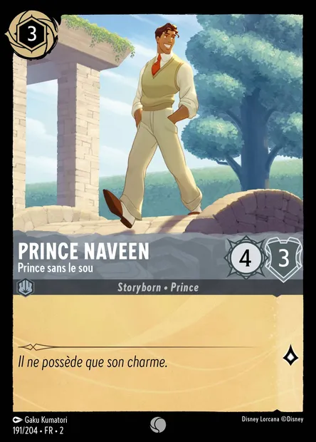 Prince Naveen - Prince sans le sou, carte Disney Lorcana CH2-191 — extension L'Ascension des Floodborn