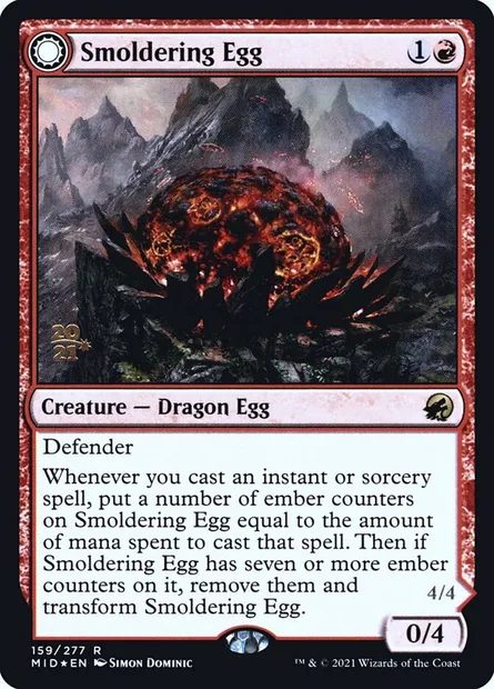 Œuf fumant // Dragon de Cendregueule, carte Magic PMID 159s — extension Innistrad: Midnight Hunt Promos