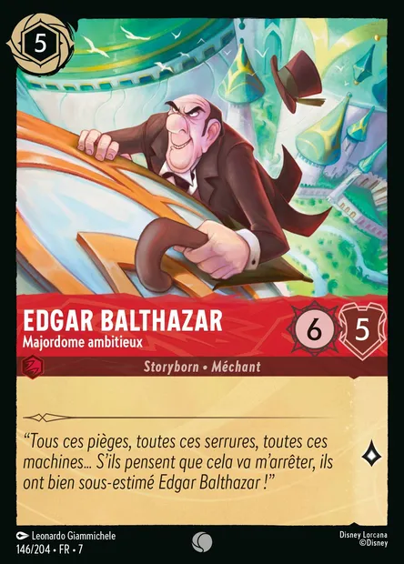Edgar Balthazar - Majordome ambitieux, carte Disney Lorcana CH7-146 — extension L'île d'Archazia