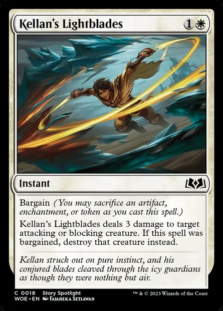 Kellan's Lightblades, Magic card WOE 18 — Wilds of Eldraine set