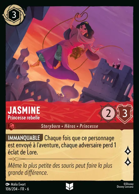 Jasmine - Princesse rebelle, carte Disney Lorcana CH6-106 — extension La Mer Azurite