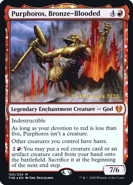 Purphoros, Bronze-Blooded, Magic card PTHB 150s — Theros Beyond Death Promos set