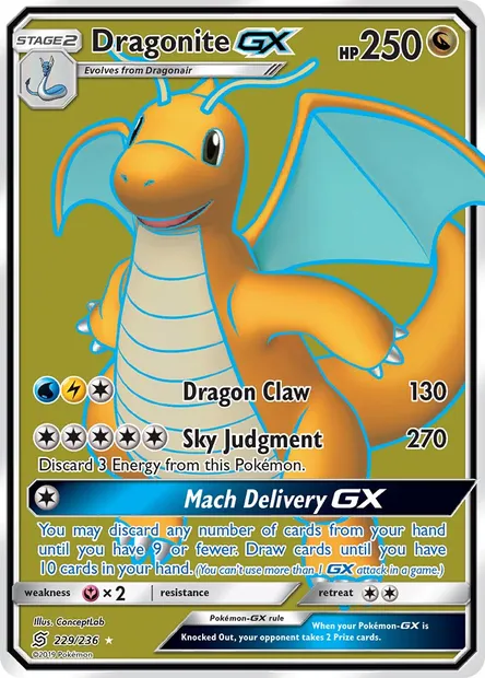 Dragonite GX, Pokémon card UNM 229 — Unified Minds set