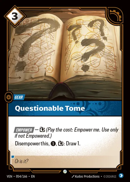 Questionable Tome, carte Riftbound VEN 054 — extension Vendetta