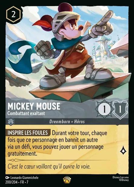 Mickey Mouse - Combattant exaltant, carte Disney Lorcana CH7-200 — extension L'île d'Archazia