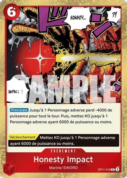 Honesty Impact, carte One Piece OP11-018 — extension DES POINGS VIFS COMME L'ÉCLAIR