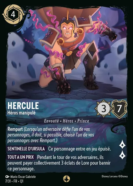 Hercule - Héros manipulé, carte Disney Lorcana Q1-007 — extension Quête des Illumineurs - Menace des profondeurs