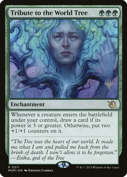 Tribut à l'Arbre-monde, carte Magic PMOM 211p — extension March of the Machine Promos