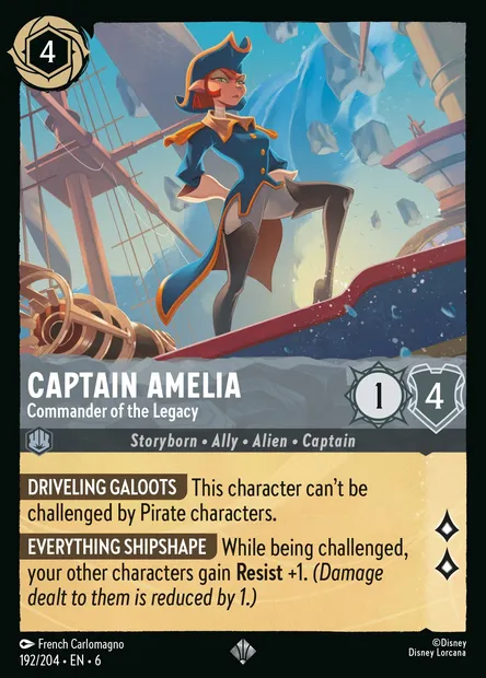 Captain Amelia - Commander of the Legacy, Disney Lorcana card CH6-192 — Azurite Sea set