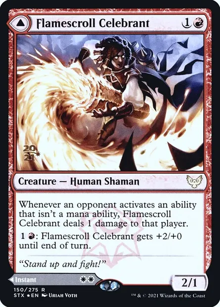 Flamescroll Celebrant // Revel in Silence, Magic card PSTX 150s — Strixhaven: School of Mages Promos set