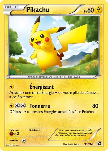 Pikachu, carte Pokémon BLW 115 — extension Noir & Blanc