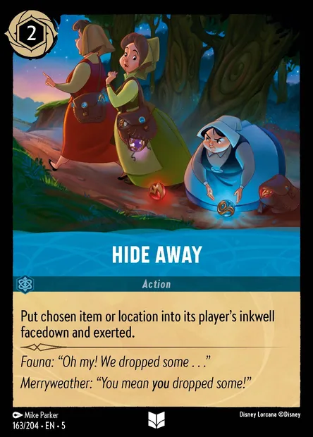 Hide Away, Disney Lorcana card CH5-163 — Shimmering Skies set