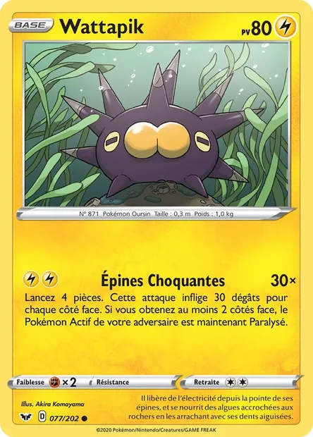 Wattapik, carte Pokémon SSH 77 — extension Épée et Bouclier