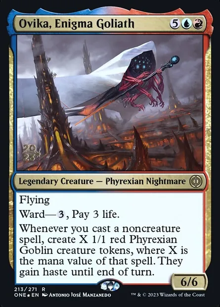 Ovika, Enigma Goliath, Magic card PONE 213s — Phyrexia: All Will Be One Promos set