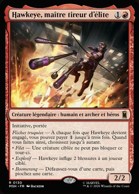 Hawkeye, maître tireur d'élite, carte Magic MSH 130 — extension Marvel Super Heroes