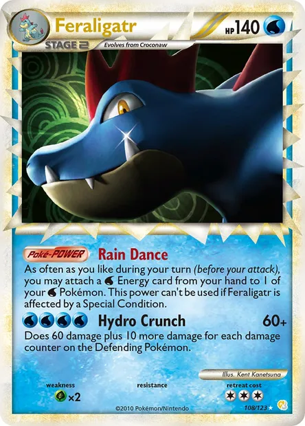 Feraligatr, Pokémon card HS 108 — HeartGold SoulSilver set