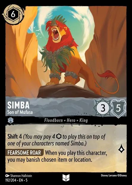 Simba - Son of Mufasa, Disney Lorcana card CH5-192 — Shimmering Skies set