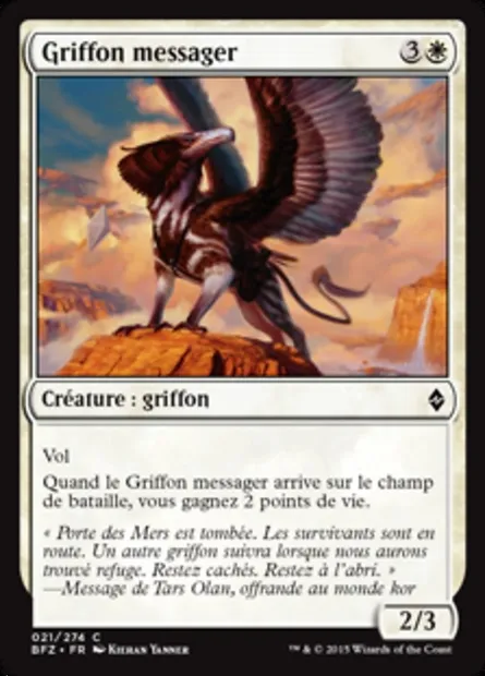 Griffon messager, carte Magic BFZ 21 — extension La bataille de Zendikar