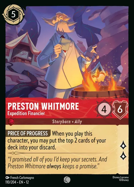 Preston Whitmore - Expedition Financier, Disney Lorcana card CH12-110 — Wilds Unknown set