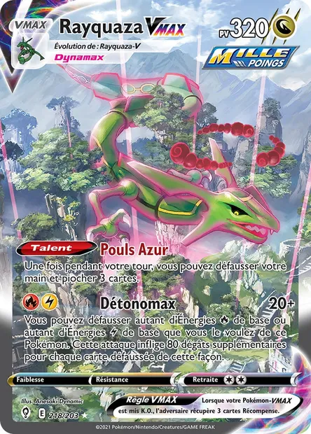 Rayquaza VMAX, carte Pokémon EVS 218 — extension Évolution Céleste