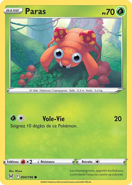 Paras, carte Pokémon LOR 004 — extension Origine Perdue