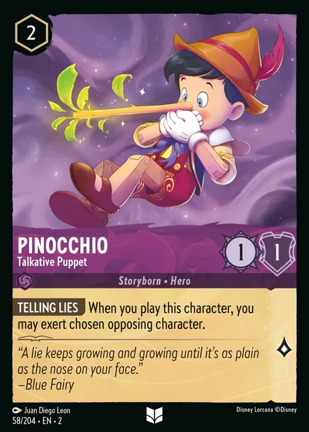 Pinocchio - Talkative Puppet, Disney Lorcana card CH2-058 — Rise of the Floodborn set