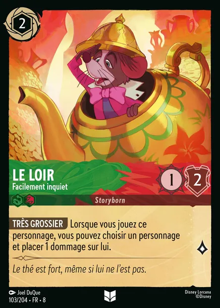 Le Loir - Facilement inquiet, carte Disney Lorcana CH8-103 — extension Le Règne de Jafar