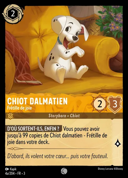 Chiot dalmatien - Frétille de joie, carte Disney Lorcana CH3-004a — extension Les Terres d'Encres
