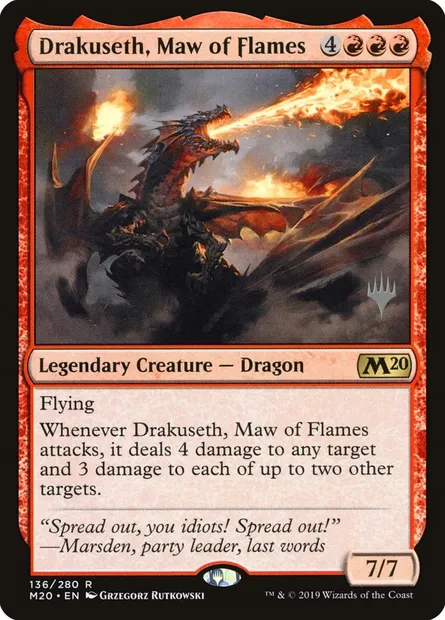 Drakuseth, gueule de flammes, carte Magic PM20 136p — extension Core Set 2020 Promos