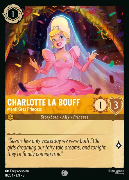 Charlotte La Bouff - Mardi Gras Princess, Disney Lorcana card CH8-008 — The Reign of Jafar set