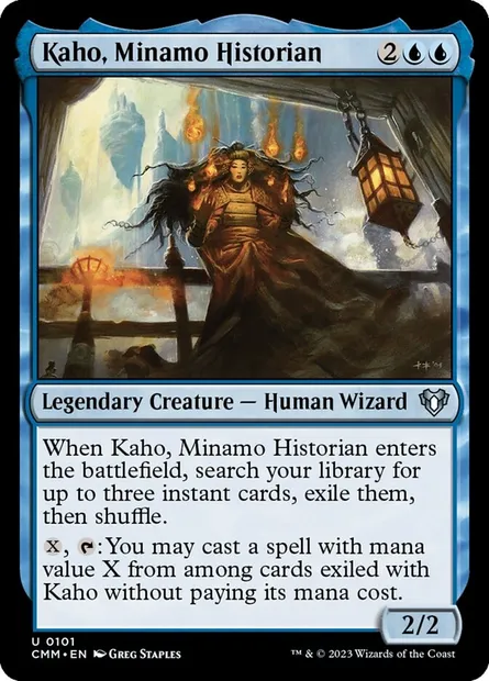 Kaho, Minamo Historian, Magic card CMM 101 — Commander Masters set