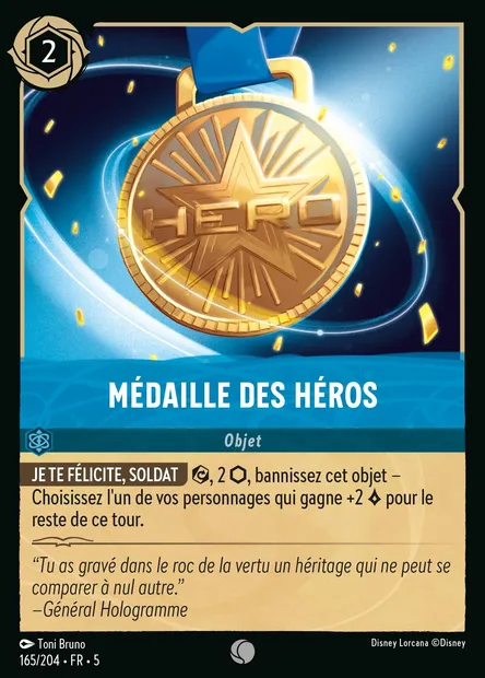 Médaille des Héros, carte Disney Lorcana CH5-165 — extension Ciel Scintillant