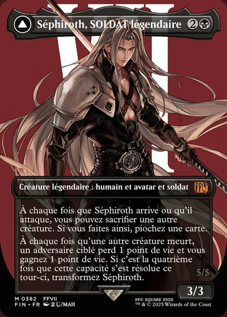 Séphiroth, SOLDAT légendaire // Séphiroth, ange à une aile, carte Magic FIN 382 — extension Final Fantasy