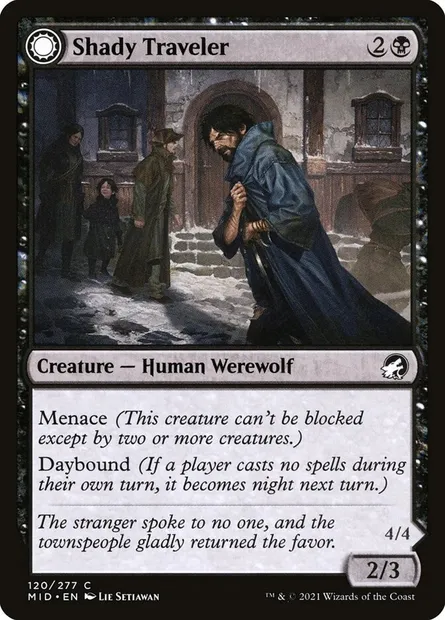 Shady Traveler // Stalking Predator, Magic card MID 120 — Innistrad: Midnight Hunt set
