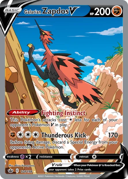 Galarian Zapdos V, Pokémon card CRE 174 — Chilling Reign set