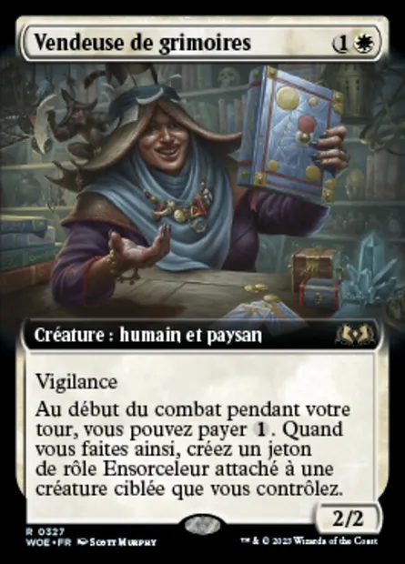 Vendeuse de grimoires, carte Magic WOE 327 — extension Wilds of Eldraine
