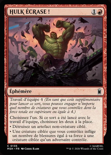HULK ÉCRASE !, carte Magic MSH 135 — extension Marvel Super Heroes