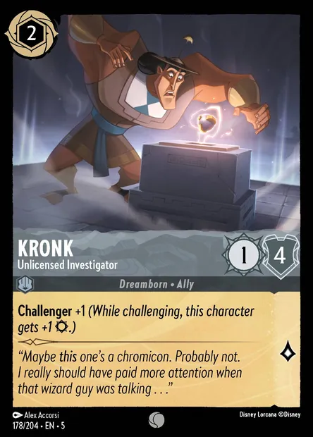 Kronk - Unlicensed Investigator, Disney Lorcana card CH5-178 — Shimmering Skies set