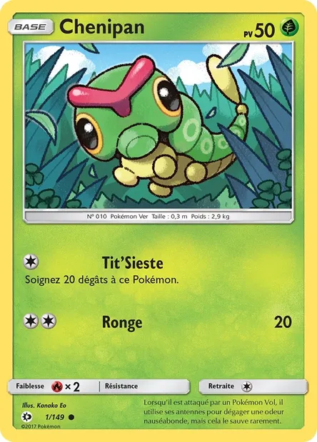 Chenipan, carte Pokémon SUM 1 — extension Soleil et Lune