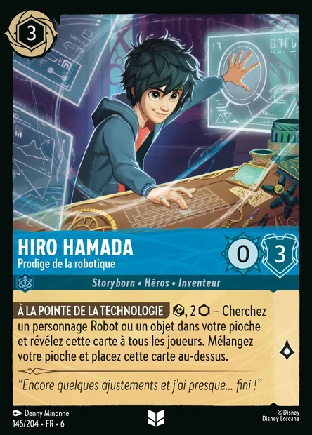 Hiro Hamada - Prodige de la robotique, carte Disney Lorcana CH6-145 — extension La Mer Azurite