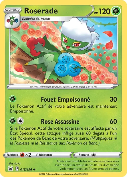 Roserade, carte Pokémon LOR 015 — extension Origine Perdue