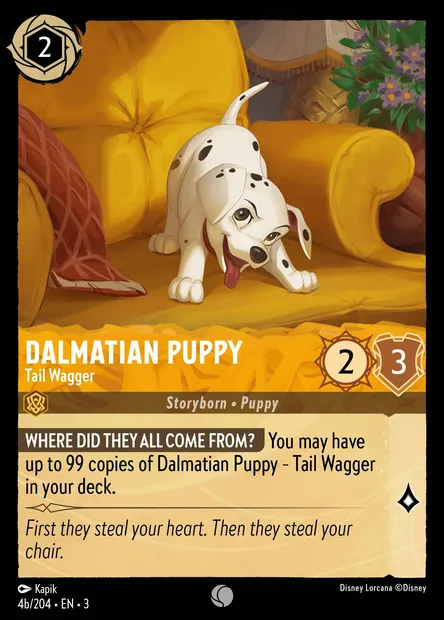 Dalmatian Puppy - Tail Wagger, Disney Lorcana card CH3-004b — Into the Inklands set