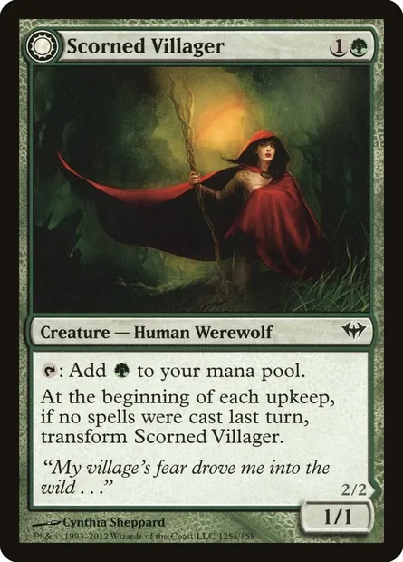 Scorned Villager // Moonscarred Werewolf, Magic card DKA 125 — Dark Ascension set