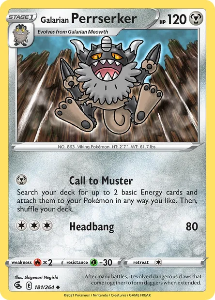Galarian Perrserker, Pokémon card FST 181 — Fusion Strike set
