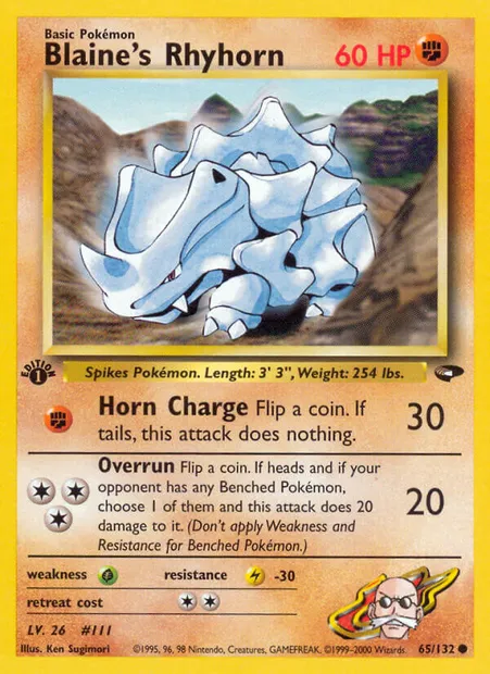 Blaine's Rhyhorn, Pokémon card GC 65 — Gym Challenge set