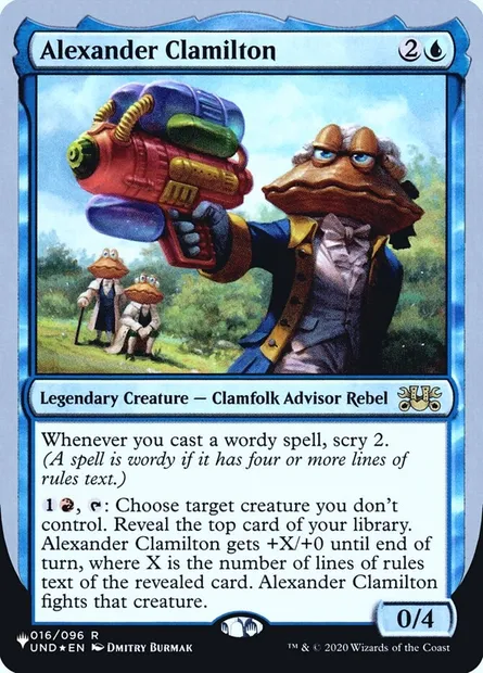 Alexander Clamilton, carte Magic ULST 10 — extension The List (Unfinity Foil Edition)