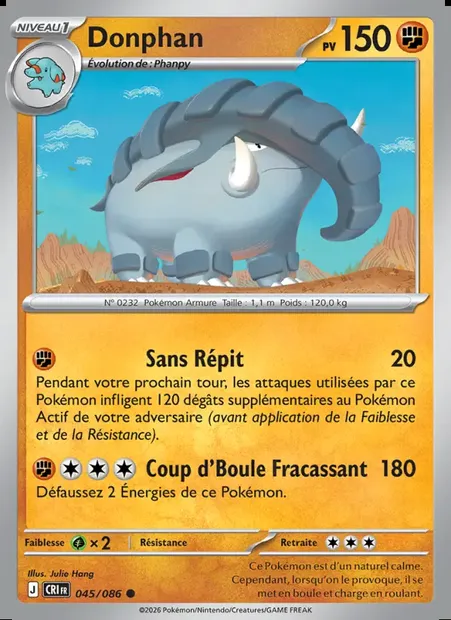 Donphan, carte Pokémon CRI 045 — extension Chaos Ascendant