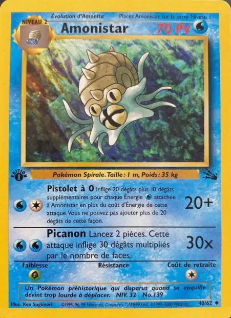 Amonistar, carte Pokémon FO 40 — extension Fossile