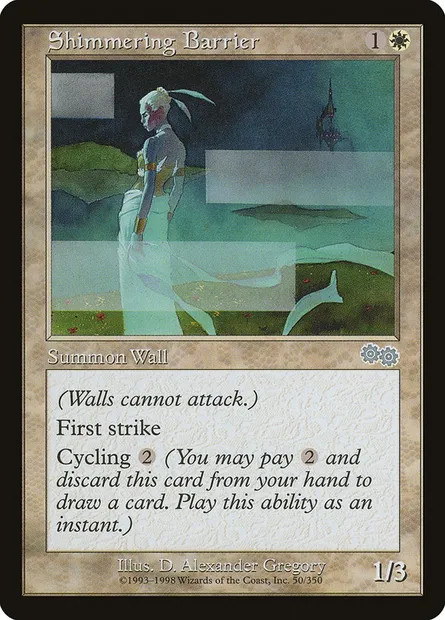 Shimmering Barrier, Magic card USG 50 — Urza's Saga set