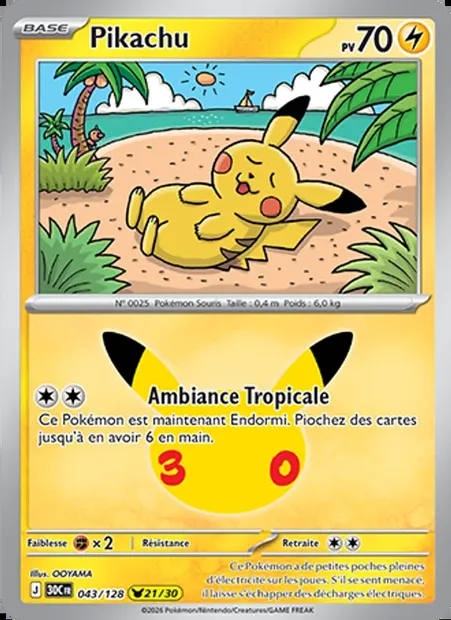 Pikachu, carte Pokémon 30C 043 — extension 30ᵉ Anniversaire